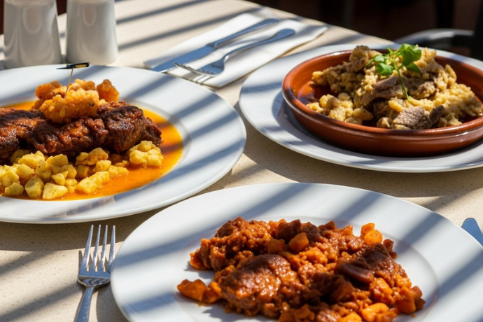 Tres platos de comida tipica de jerez de la frontera