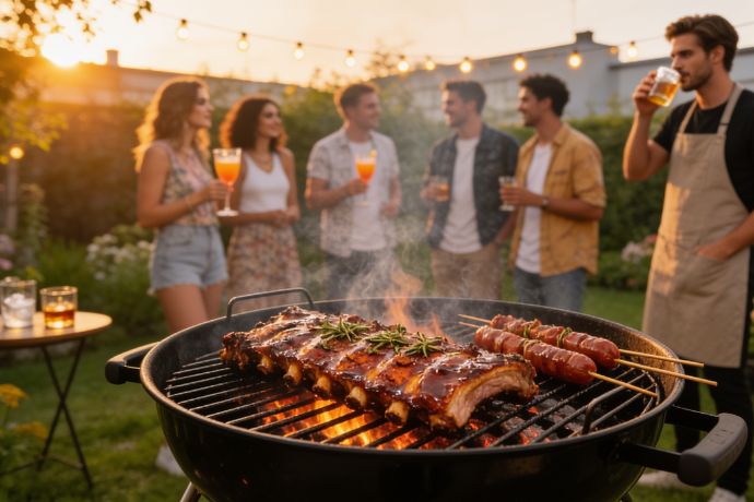 Imagen con los mejores cortes de la barbacaoa jerezana: costillar en adobo y chorizo en pincho jerezano